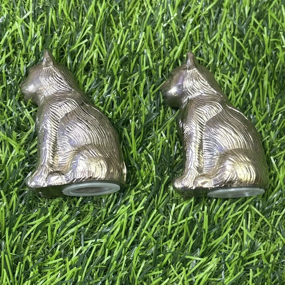 Vintage MCM Brass Cat Salt & Pepper Shakers Heavy Mid Century Modern Kitty Set